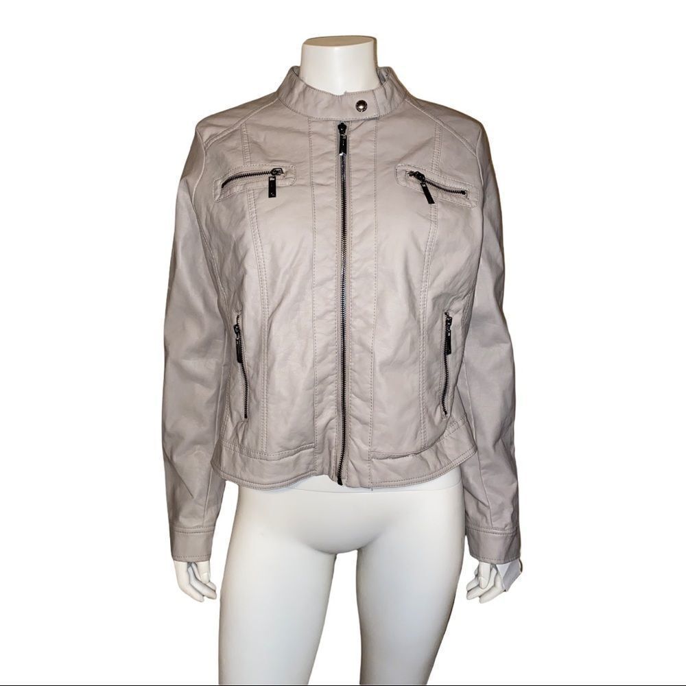 Jou Jou Juniors Light Gray Faux-Fur-Lined Moto Jacket Extra Large NWT